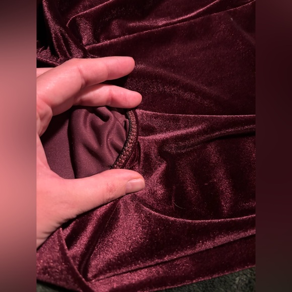 WINE VELVET CRISS CROSS BACK JUMPSUIT. Insanely comfortable while fashionable! - Picture 11 of 11